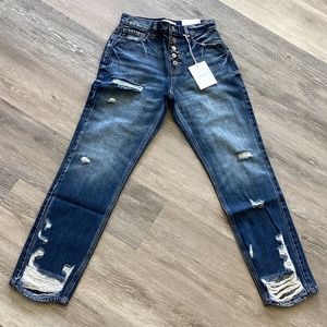 KanCan Women's Straight Leg Jeans - Distressed Blue